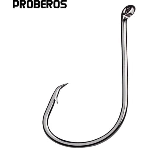 PROBEROS Fishing Hooks for Baits in Size 1-1/0-2/0-3/0-4/0-5/0-6/0-7/0-8/0 High Carbon Steel Hooks Black Fishing Jig Hooks