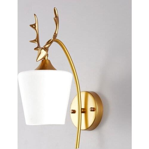 Nordic Led Glass Wall Lamp Modern Gold Deer Iron Wall Lights for Home Decor Bedroom Bathroom Antlers Wall Sconce Light Fixtures