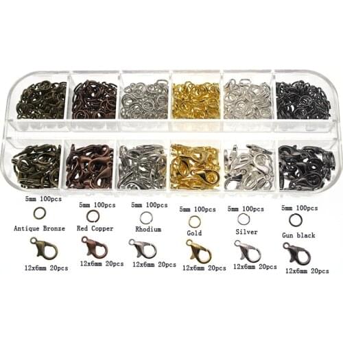 Mix 6 Colors 120Pcs Lobster Clasp Hooks, 600Pcs Open Jump Rings Split Rings DIY Accessories for Necklace Jewelry Making Z143