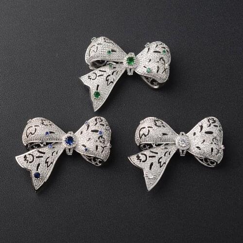 Cubic Zircon Micro pave bowknot connector 48x42mm Silver plated DIY Jewelry Findings