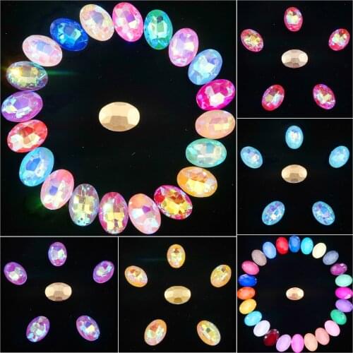 Glass crystal 10*14 13*18mm jelly candy AB & rainbow colors Oval shape Glue on rhinestone beads applique handicraft diy trim
