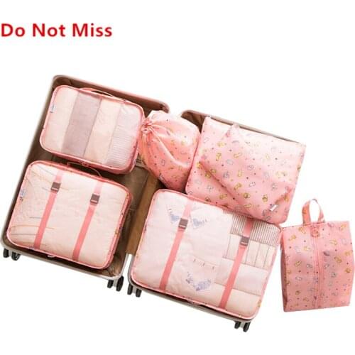 New 7Pcs/set Travel Luggage Storage Bag Suitcase Packing Set Portable Waterproof Clothes Baggage Cube Cases Organizer Bag In Bag