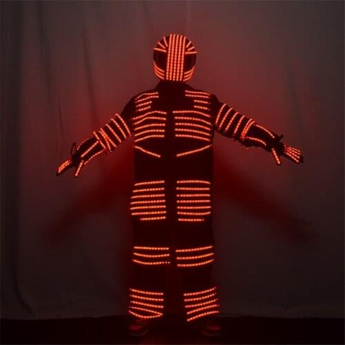 P13 Bar robot dance suit RGB light dj headpiece party performance led costumes luminous colorful armor dress men wear led gloves