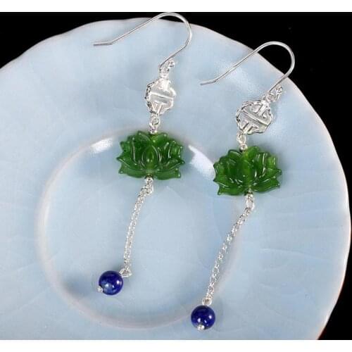 Volta Van 925 Sterling Silver Drop Earrings Pendientes Plata 2021 New Fine Jewelry Vintage Jade Elegant Concise Lotus Earrings