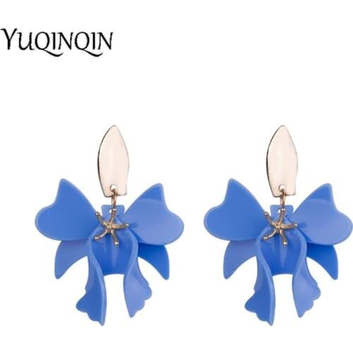 Trendy New Fashion Drop Flower Acrylic Earrings for Women Big Long Metal Dangling Resin Earring for Girls Elegant Gifts Jewelry