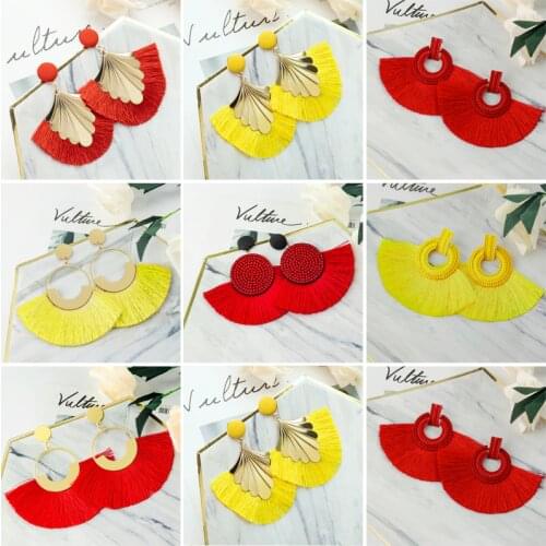 BLINLA New Bohemian Big Tassel Crystal Earrings for Women Statement Red Black Large Fringe Dangle Earrings 2019 Wedding Jewelry