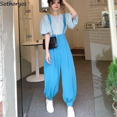 Women Jumpsuits Solid Pleated Elegant Tender All-match Fashionable Bundle Feet Temperament Students Retro Sweet High Waist Daily