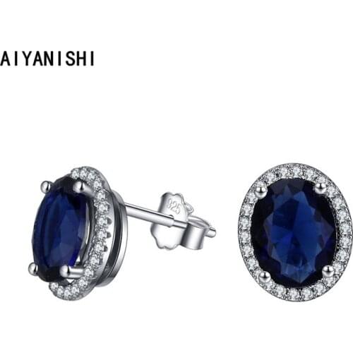 AIYANISHI Vintage 925 Sterling Silver Stud Earrings Halo Oval Silver Stud Earrings for Women Wedding Engagement Party Gifts