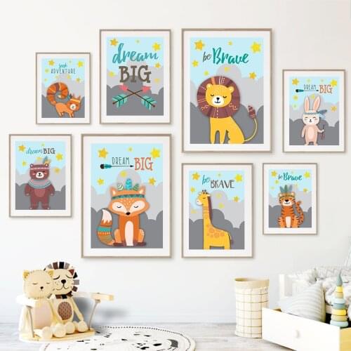Giraffe Lion Fox Tiger Cactus Dream Quotes Wall Art Canvas Painting Nordic Posters And Prints Wall Pictures Kids Baby Room Decor