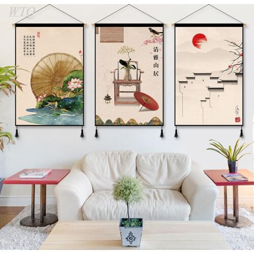 Chinese Style Ink Landscape Painting Lotus Retro Poster Canvas Painting Wall Decor Posters Wall Art Picture Room Decor Home Deco