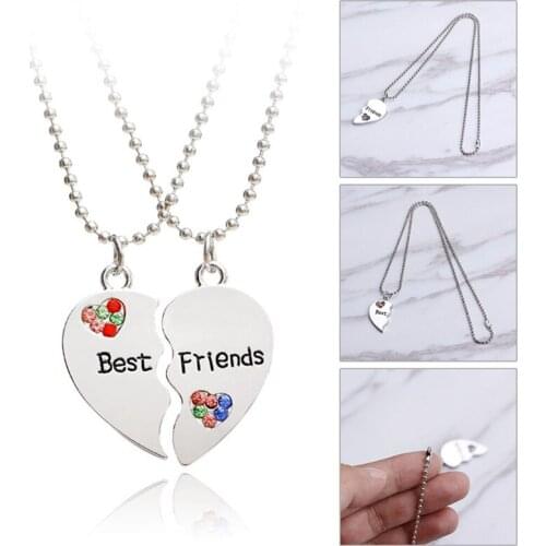 1Pairs Of Half Love Heart Colorful Rhinestone Pendant Necklace Best Friends Jewelry Gift For Couple Lover Necklaces Collier