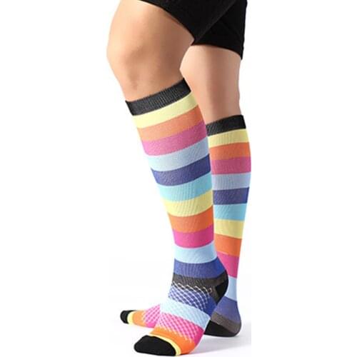 1 Pair Man Sports Compression Soccer Socks For Running Nursing Medical Striped Sports Multicolor Socks
