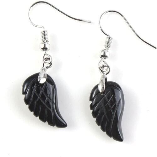 100-Unique 1 Pair Elegant Style Silver Plated Black Onyx Earrings of Angels Wings Charm Jewelry Womens Earring