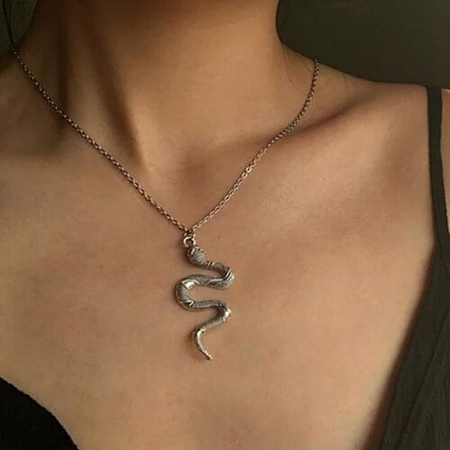 2021 punk Snake Pendant Necklace Golden Silver Color Unquie Men Women Neck Jewelry Statement Pouplar Necklace