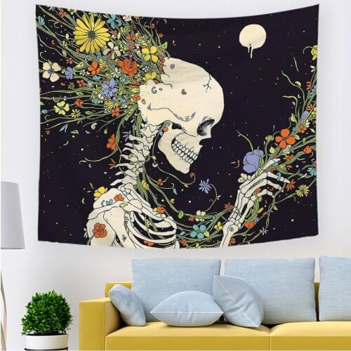 2021Hawkalice Skull Tapestry Skeleton Tapestries Room Decor Hippie Wall Tapestry Wall hanging For Bedroom Aesthetic 60 X 60 Inch