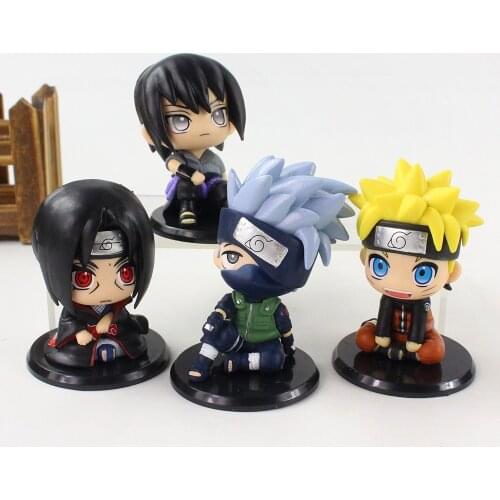 4pcs/set 8-9cm Anime Naruto Uzumaki Kakashi Uchiha Ithchi Sasuke Q Version Statue PVC Model Figure Toys Doll