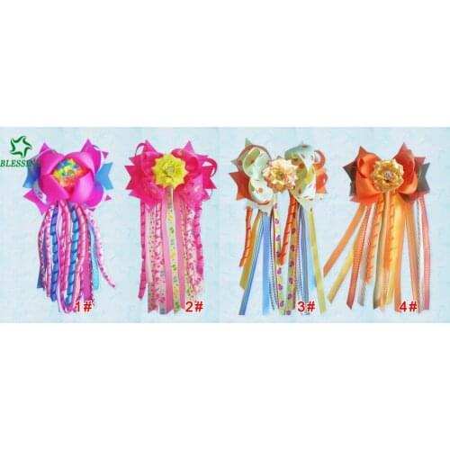 50 BLESSING Girl 4.5" Colorful Ring Ponytail Hair Bow Elastic Pony Streamers