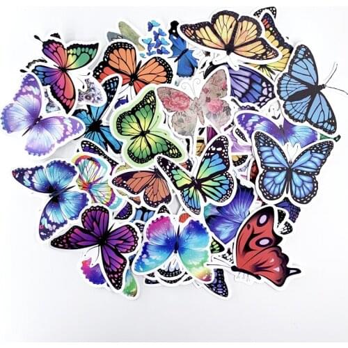 50 Pcs/Pack Butterfly DIY Stickers for Laptop Skateboard Guitar Fridge Car Creative Graffiti Decals Toys