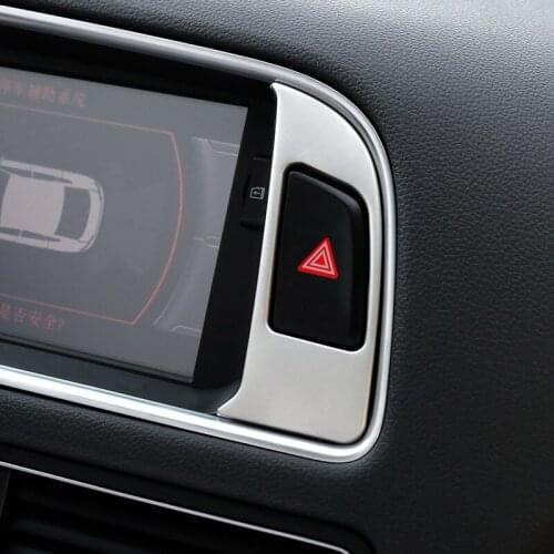 Car Center Console Warning Light Switch Button Frame Decoration Cover Trim For Audi Q5 2009-2016 LHD Stainless Steel Accessories