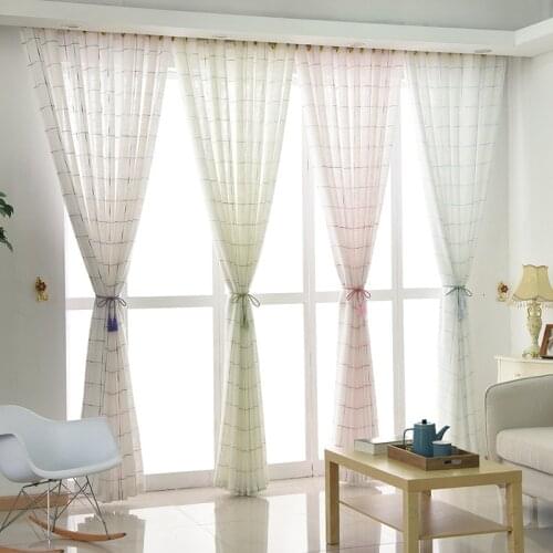 White Tulle Curtain For Living Room Thicken Cotton Linen Plaid Geometric French Window Treatment Drapes Gauze zh042C