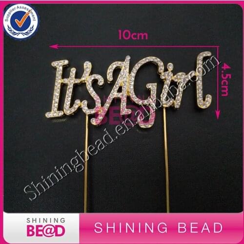 Free Shipping! Gold Baby Girl Rhinestone Cake Topper For Celebrate,Its a Girl Crystal Rhinestone Baby Cake Topper,30Pieces/lot