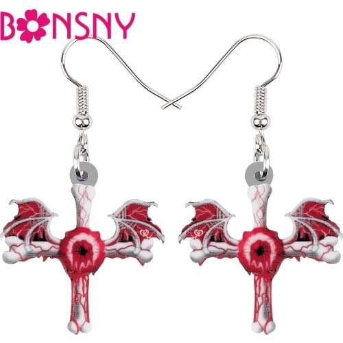 BONSNY Halloween Acrylic Horror Blood Cross Skull Eyes Earrings Fashion Drop Dangle Novelty Jewelry For Women Girls Teens Gifts