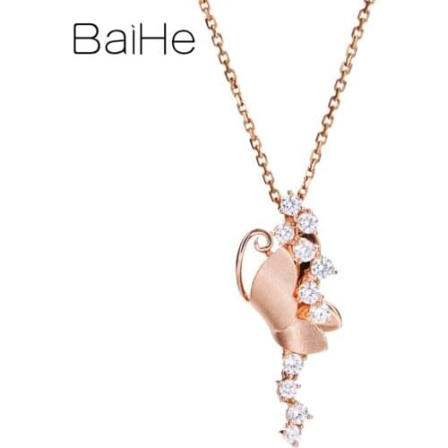 BAIHE Solid 14K Rose Gold Total 0.38ct H/SI Natural Diamonds Trendy Gift Wedding Fine Jewelry beautiful butterfly Gift Pendant