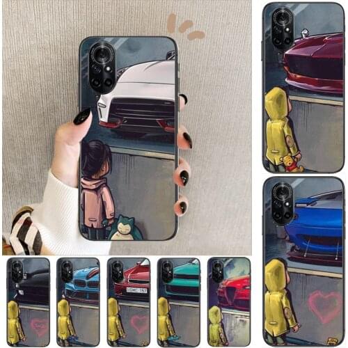 Boy see sports car Jdm drift Clear Phone Case For Huawei Honor 20 10 9 8A 7 5T X Pro Lite 5G Black Etui Coque Hoesjes Comic Fa