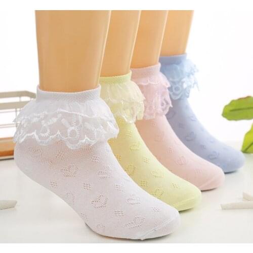 Childrens Socks Solid Lace Mesh Princess Socks For Girl Cotton Mesh Summer Elastic Socks For 1-11 years Child Kids