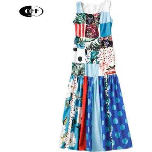 Designer runway beach chic midi-long dress elegant vintage dot floral basic summer tank dresses light festival clothing vestidos