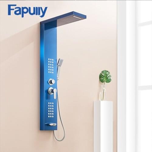 Fapully Bathroom Shower Panels Stainless Steel Sapphire Rain Waterfall Shower Panel Massage System Shower Column with Jets LY111
