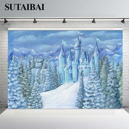 Winter Wonderland Frozen Castle Backdrop Forest Ice Snow Landscape Backgrpund Photography Kids Child Birthday Party Decorations