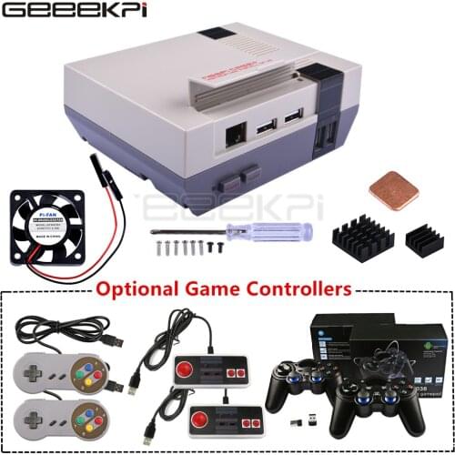 GeeekPi NESPi Case+ Plus Retroflag Kit with Fan+Optional SNES/Turbo/2.4G Wireless Game Controllers for Raspberry Pi 3 B+ /3/2B