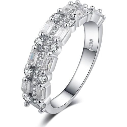 Square Ring Blue Tip Zircon Micro-inlay 925 Silver Two-color Zircon Full Drill Wedding Simple Rings for Women