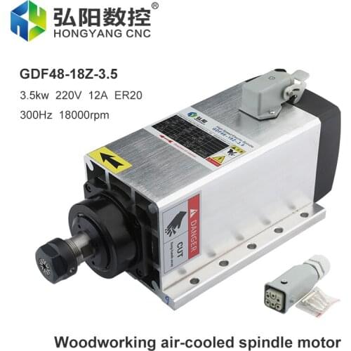 3.5KW Square Air-Cooled Spindle Motor ER20 380V / 220V 4 Bearing Flange Mounted Motor, CNC Milling Machine Milling