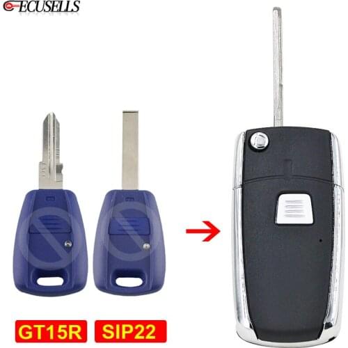 1 Button Modified Folding Flip Remote Key Shell Case Car Key Housing Cover GT15R / SIP22 Uncut Blade for Fiat Punto Bravo Doblo