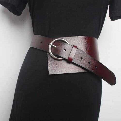 Fashion Luxury wide belt Female Genuine Leather Waist Belt vintage Metal Buckle Waistband For Dress Cummerbund Corset Belt