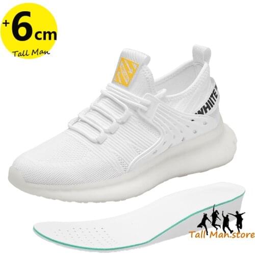 Sneakers Men Elevator Shoes Height Increase Shoes Insoles 6CM White Mesh Tall Shoes Height Shoes