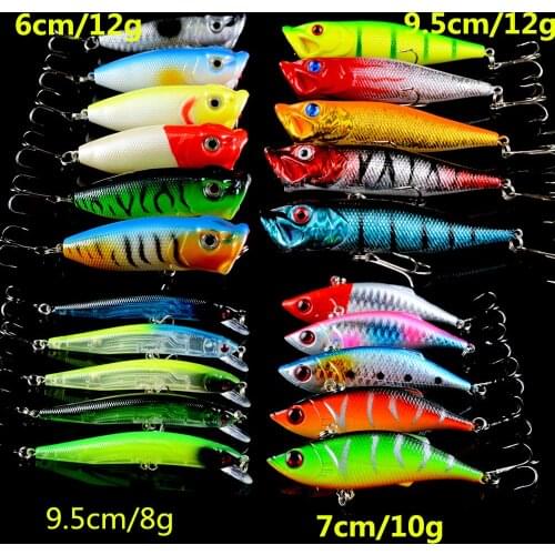 New Set Mixed 21pcs/Lot Fishging Lures Minnow/VIB Lure and Popper Bait Artificial Make Quality Professional Fishing Tackle