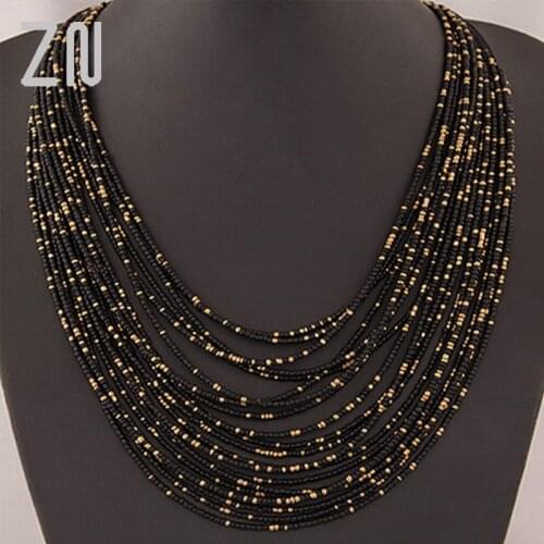 Bohemia Necklace Fashion For Women Brand ZA Exaggerated Luxury Multilayer Beads Statement Choker Chunky Necklace Wholesale