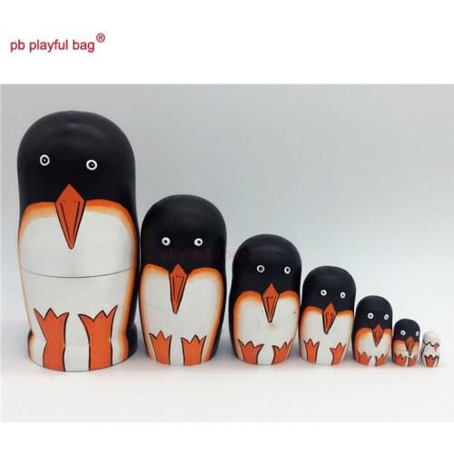 PB Playful bag Seven layer Penguin Russian dolls painted handmade wooden toy sets couple birthday gifts home decoration HG46