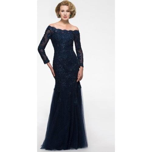 Mother of The Bride Dress Long Sleeve Off The Shoulder Mermaid Wedding Party Gowns Tulle Sequined Mother Dresses for Wedding