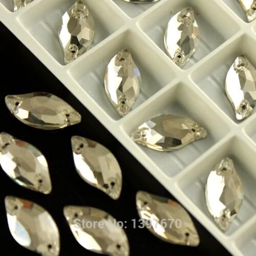 Sew On Rhinestones Crystal Color Leaf shape Flatback Sewing Stone Glass Crystal buttons With 2 Holes