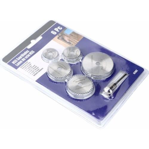 QWORK 6pcs HSS Mini Circular Saw Blade Woodworking Cutting Discs For Dremel Metal Cutter Power Rotary Tool with Mandrel Black