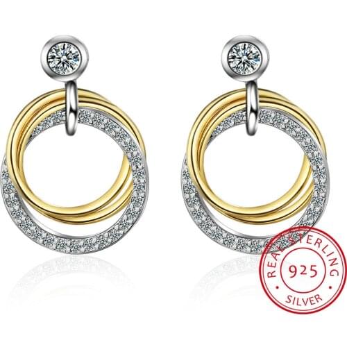 925 Sterling Silver Round Cute Bling Zirconia Stone Circle Stud Earrings for Women Fine Jewelry 2019 New Korean Earring