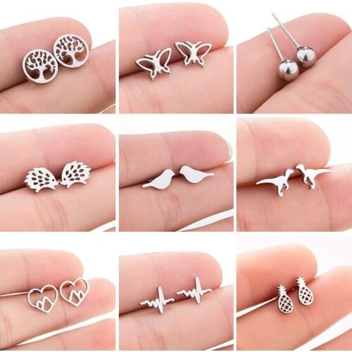 SMJEL Tree of Life Butterfly Ball Hedgehog Bird Dinosaur Heart Pineapple Earrings Ear Studs For Women Girls Kids New Year Gift