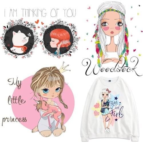 Girls Patches Letters Thermal Stickers on Clothes Iron-on Transfers for Clothing Thermoadhesive Patch Diy Cat Applique for Dress