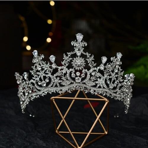 Baroque Luxury Crystal Flowers Bridal Tiaras CZ Crowns Rhinestone Pageant Diadem Veil Tiara Headband Wedding Hair Accessories
