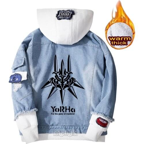Nier Automata hoodie Yorha 2B cosplay coat Denim jacket for men winter women Outerwear casual warm Loose sweatshirts