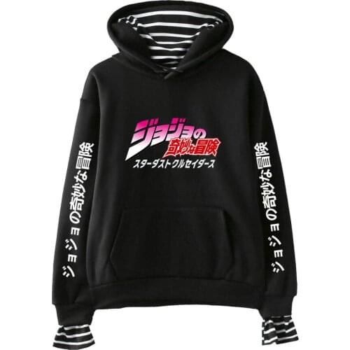 JOJO Bizarre Adventure Hoodies Women Fake Two Piece Hooded Girls Sweatshirt Harajuku Streetwear Anime Clothes Sudadera